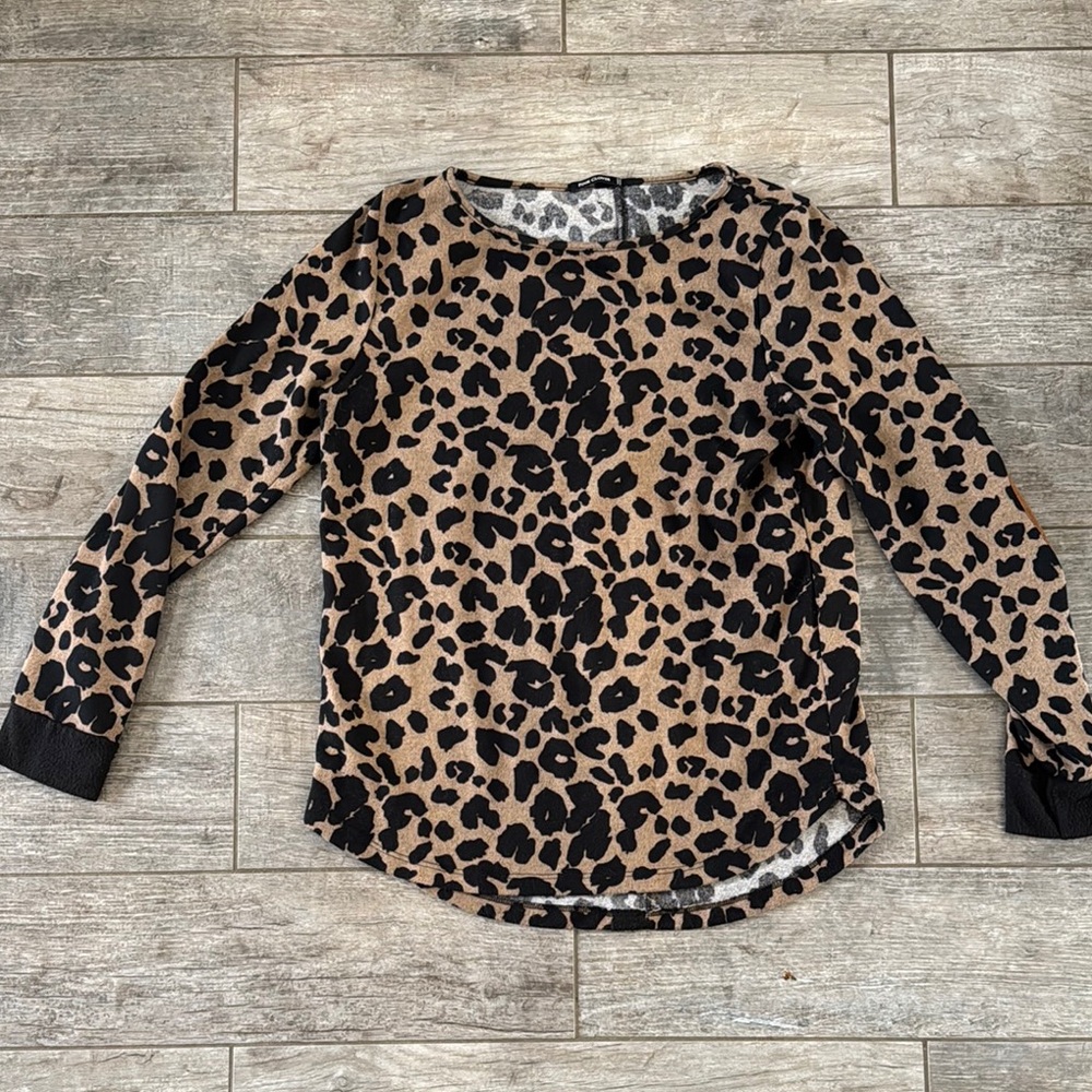 Pink Clover Black and Brown Animal Print Blouse